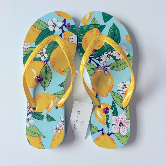 Vera Bradley Shoes - Vera Bradley “Lemon Grove” Flip Flops Size Large (9-10) NWT